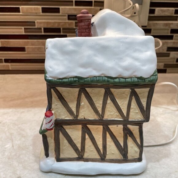 Christmas Village Hotel Barber Shopl Lighted Hand Painted House Porcelain Caldor - Picture 5 of 14